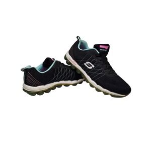 Skechers Sneakers Womens 11 Skech-Air Black Aqua Walking‎ Shoes Lace Up 11862